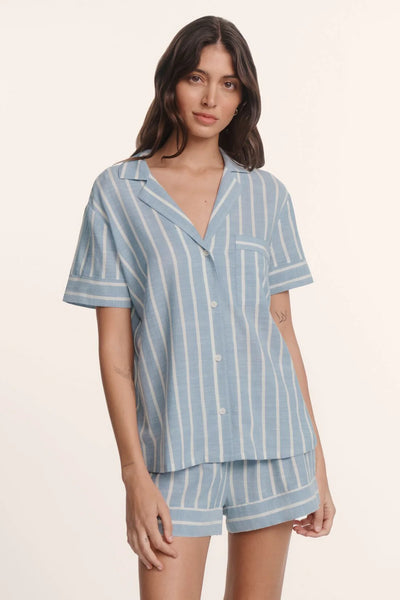 NAUTICO Woven Short PJ Set in Classic Stripe Slate Blue