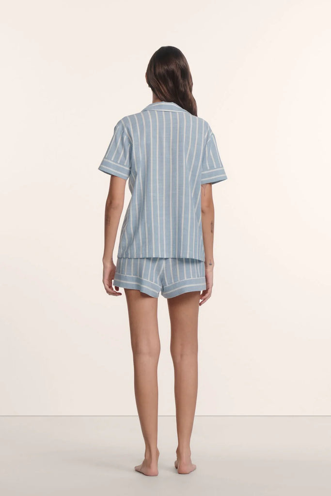 NAUTICO Woven Short PJ Set in Classic Stripe Slate Blue