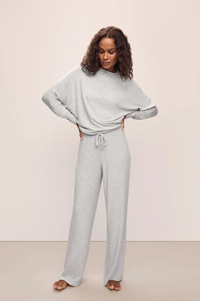 COZY TIME Mockneck & Wide Leg PJ Set in Light Heather Grey