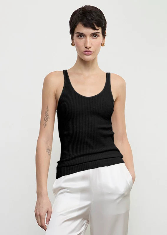 Military Rib Slim Tank in Black