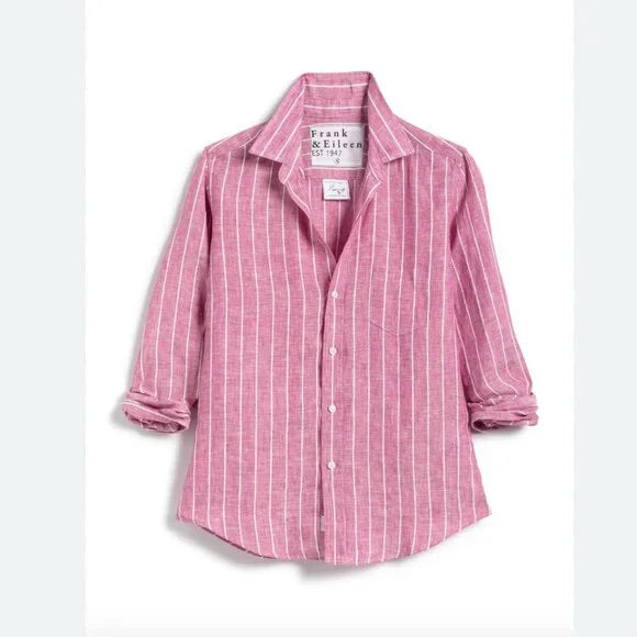 BARRY Linen Shirt in Magenta Pink Stripe
