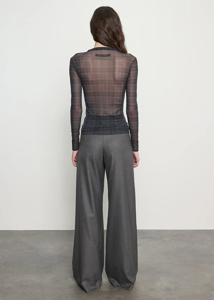 Mesh Long Sleeve Twist Top in Shadow Plaid