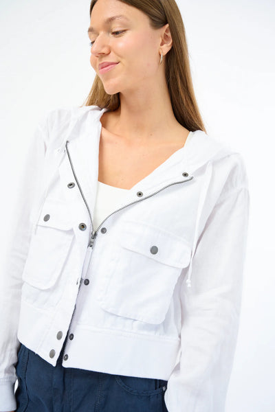NORI Linen Hooded Jacket in White