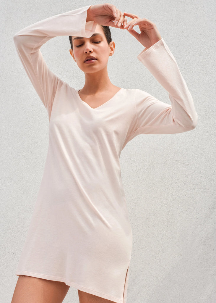 CARMINE Long Sleeve Sleep Shirt in Pearl Pink