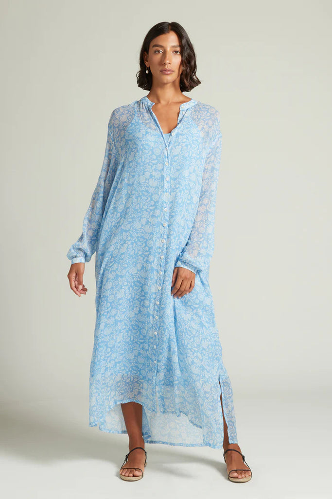 Silk Long Sleeve Button Down Maxi Dress in Little Boy Blue Christina s Luxuries