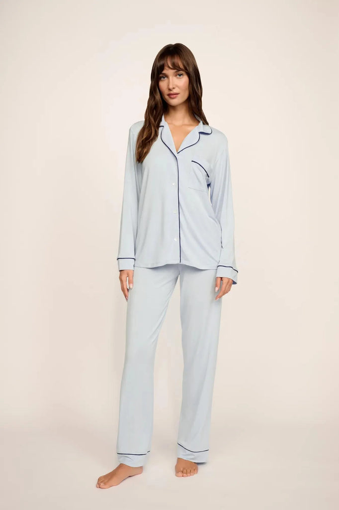 GISELE Long PJ Set in Cloud Blue/Navy
