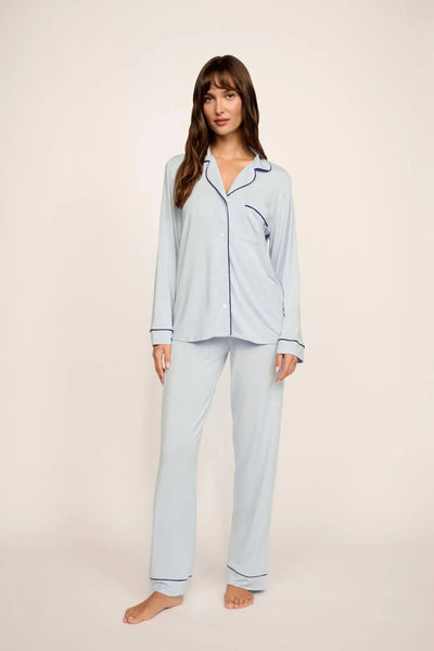 GISELE Long PJ Set in Cloud Blue/Navy
