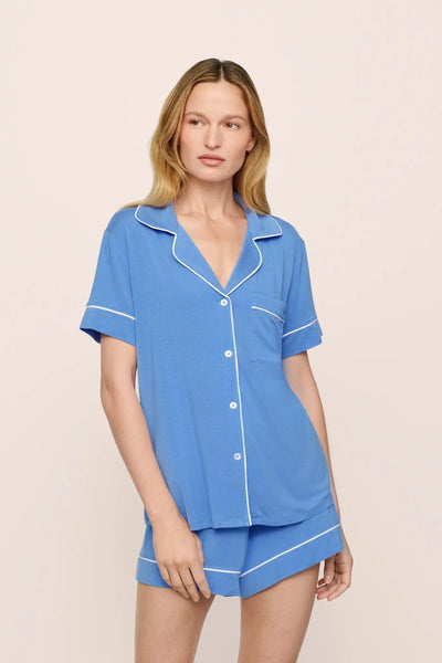 GISELE Relaxed Short PJ Set in Cornflower/White