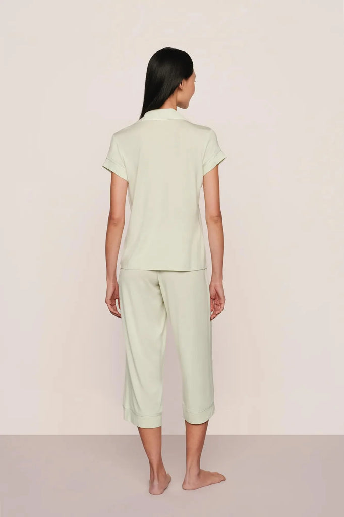 GISELE Short Sleeve & Crop PJ Set in Seafoam/Ivory