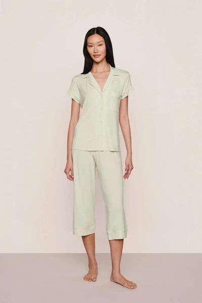 GISELE Short Sleeve & Crop PJ Set in Seafoam/Ivory
