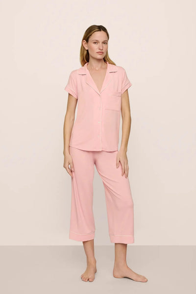 GISELE Short Sleeve & Crop PJ Set in Silver Pink/Ivory