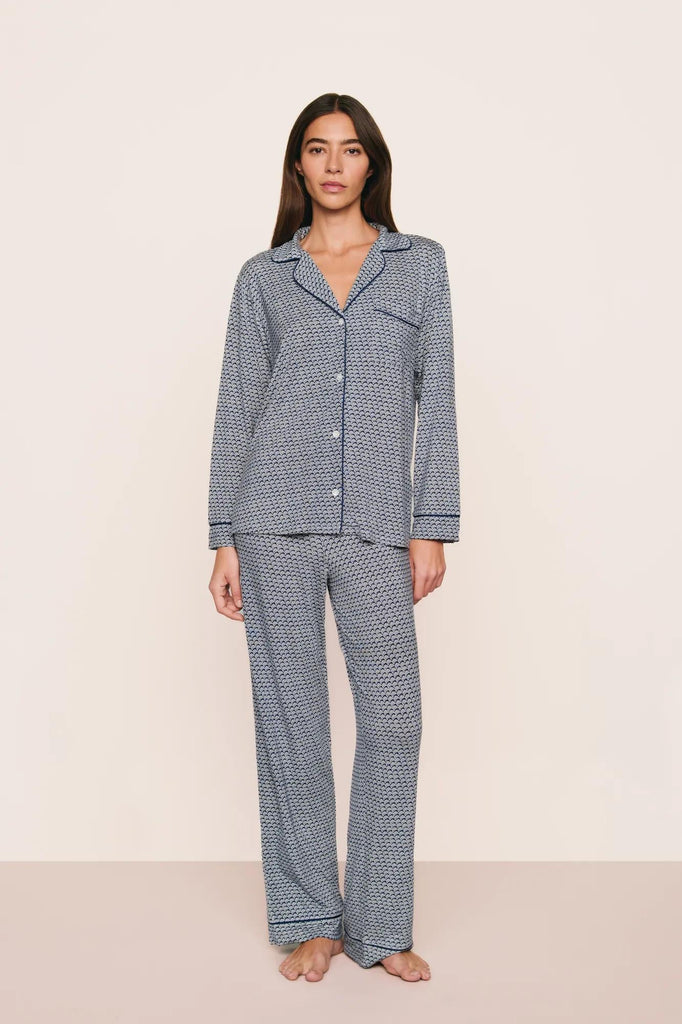 GISELE Long PJ Set in Seashell Navy