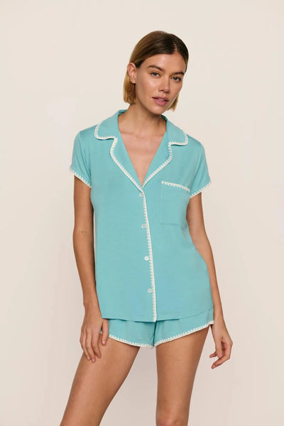 FRIDA Short PJ Set in Blue Lagoon/Ivory