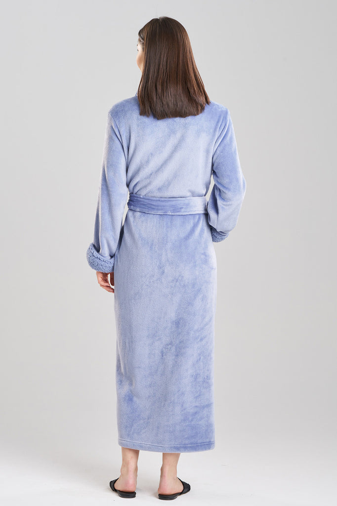 Plush Sherpa Long Robe in Ocean