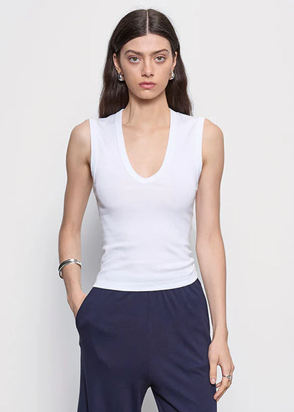 Supima Cotton Sleeveless V-Neck Tank in White