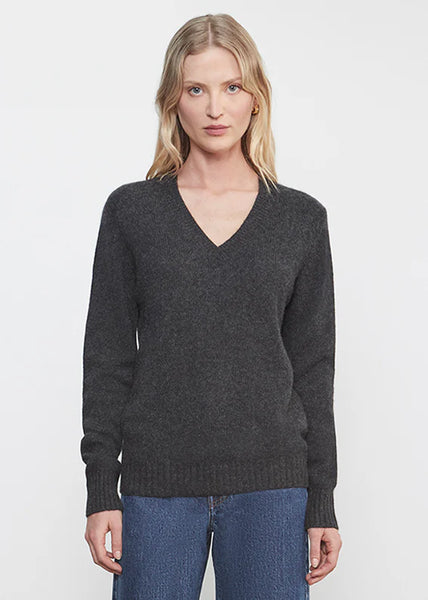 Cashmere V-Neck Sweater in Charcoal
