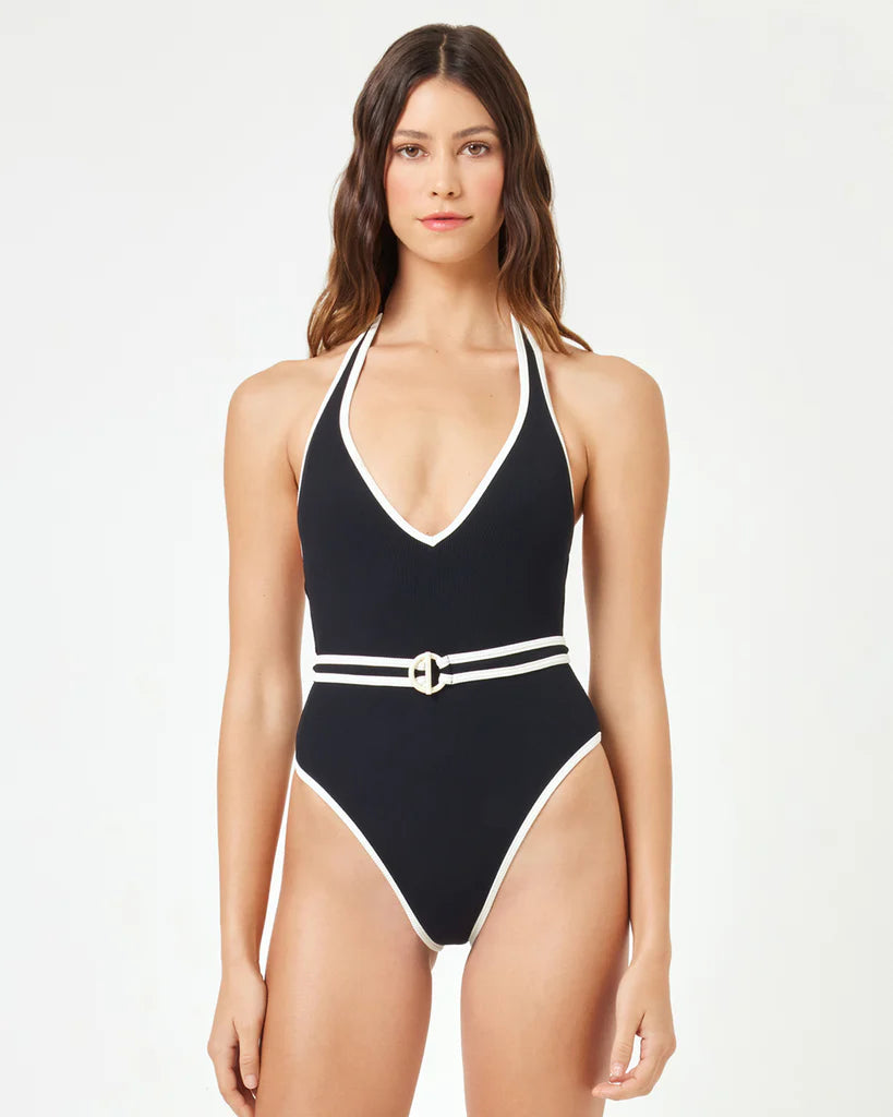 CAICOS Halter One Piece in Black/Cream