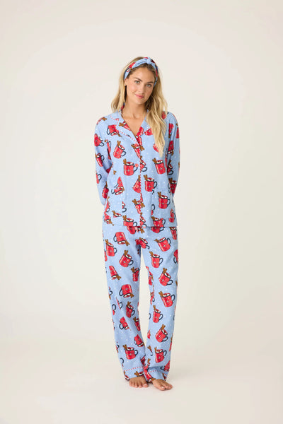 Flannel Long PJ Set w/ Headband in Hot Cocoa