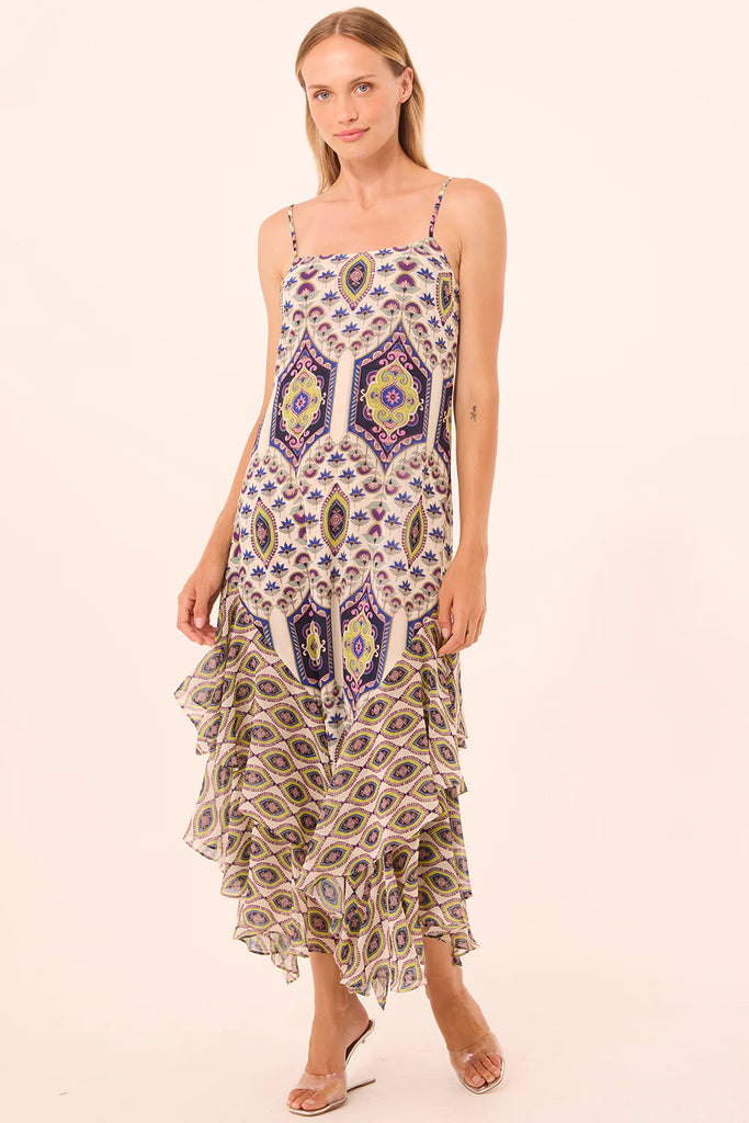 VERONICA Ruffle Hem Dress in Mosaic Mix