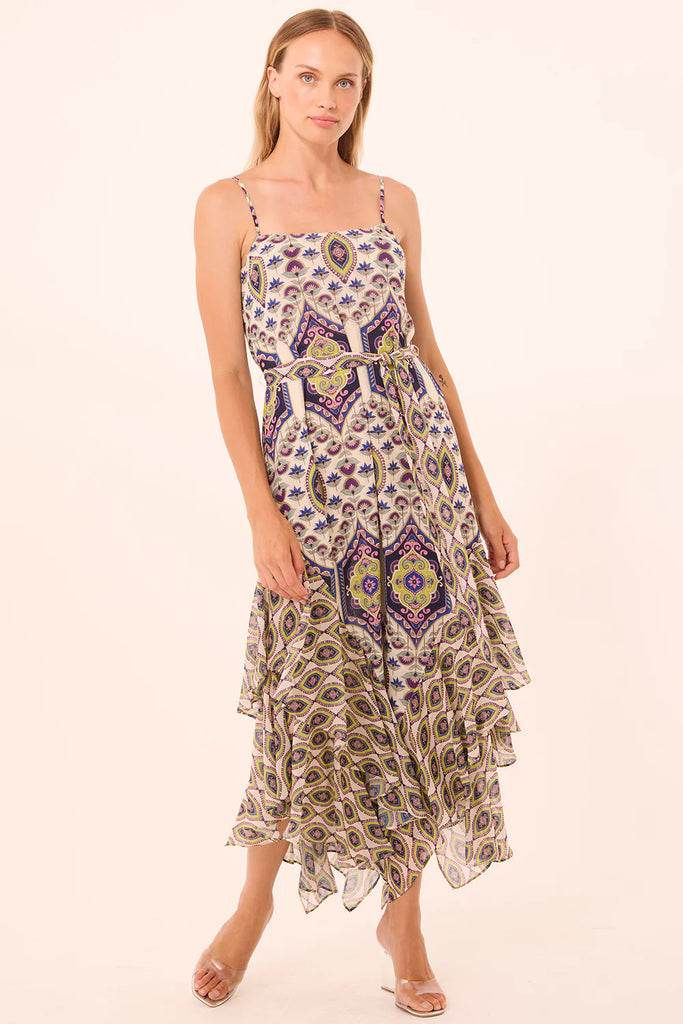 VERONICA Ruffle Hem Dress in Mosaic Mix