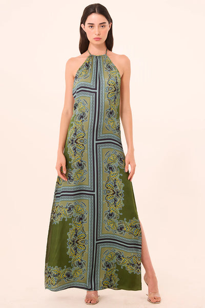 SAMANTHA Halter Dress in Moss Scarf