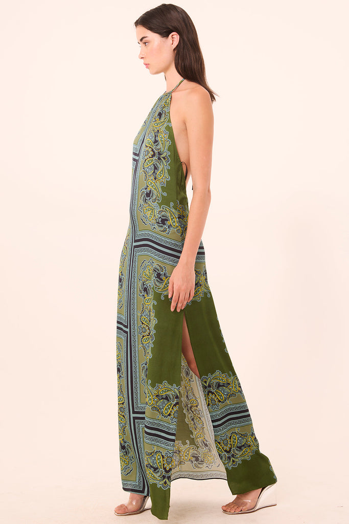 SAMANTHA Halter Dress in Moss Scarf