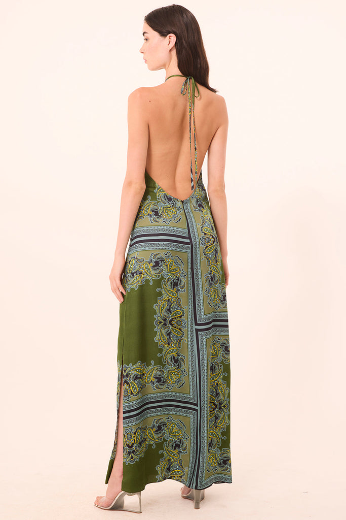 SAMANTHA Halter Dress in Moss Scarf