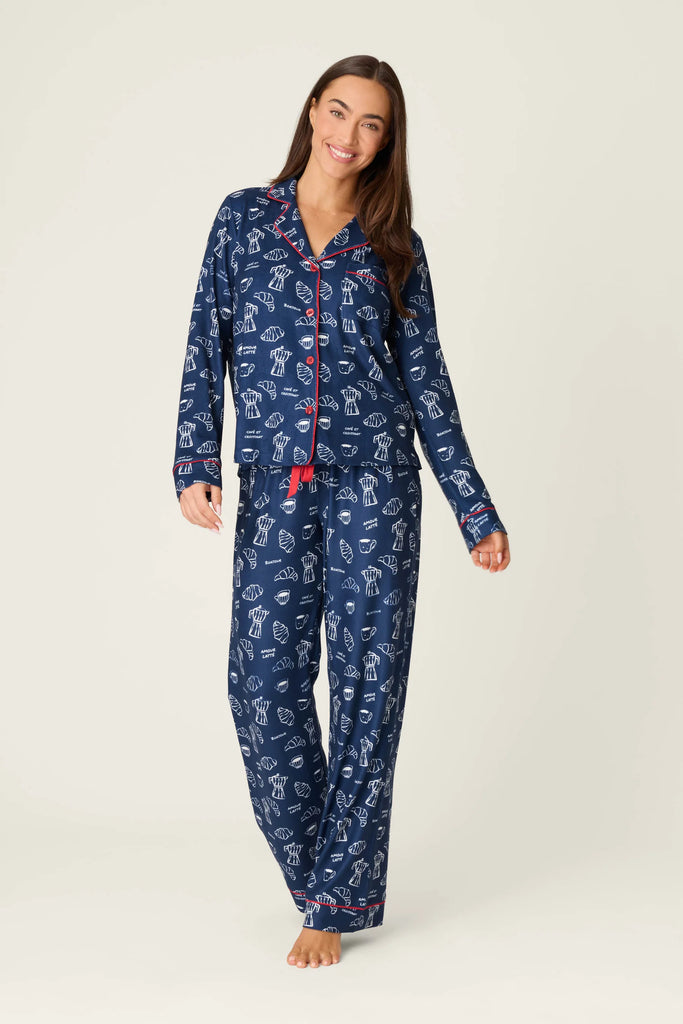 BONJOUR BABE French Breakfast Long PJ Set in Deep Navy