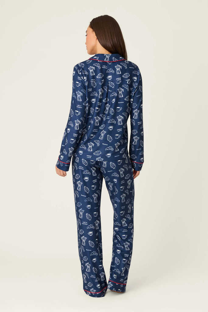 BONJOUR BABE French Breakfast Long PJ Set in Deep Navy