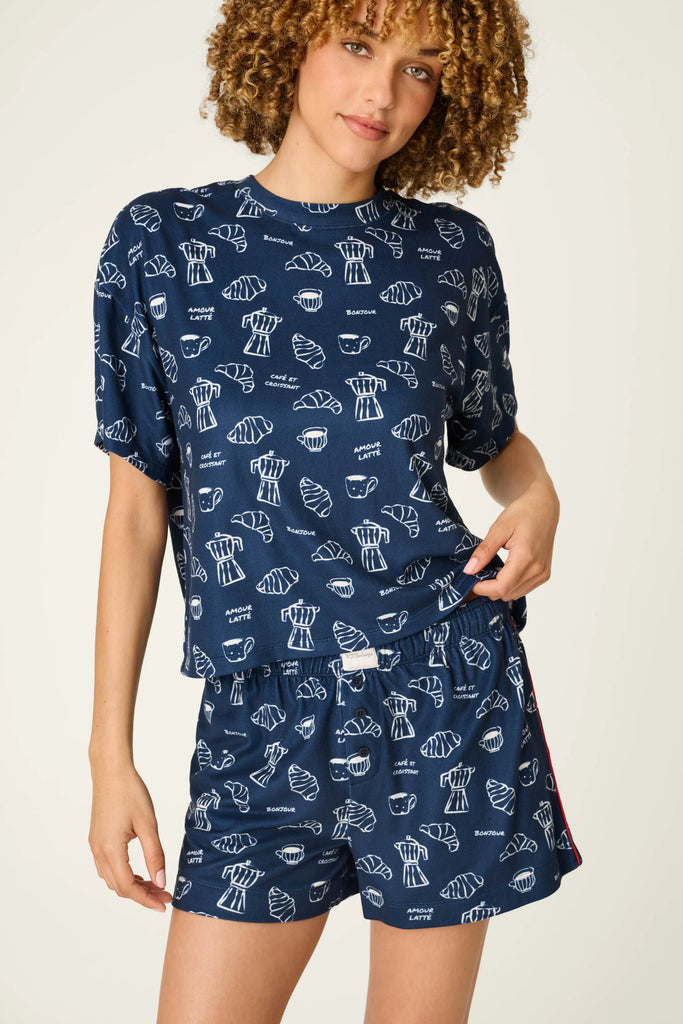 BONJOUR BABE French Breakfast Short PJ Set in Deep Navy