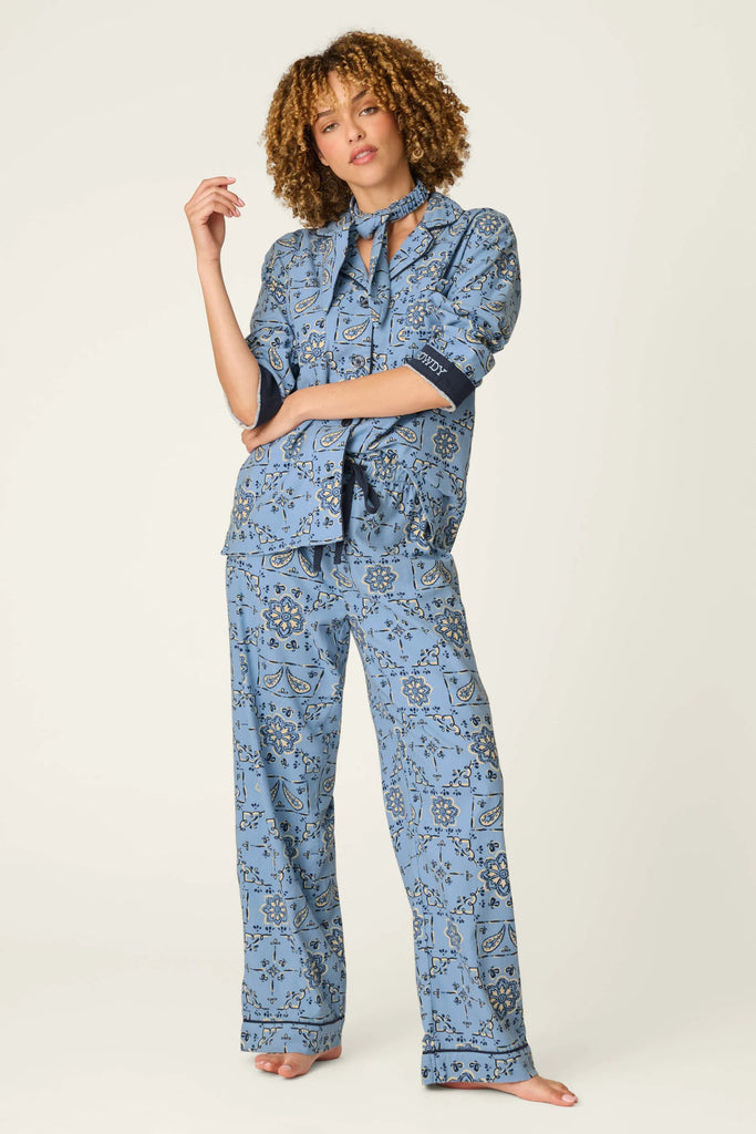 BANDANA Flannel Long PJ Set in Chambray