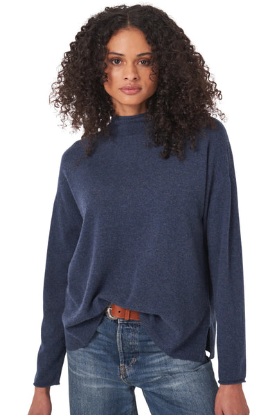 Cashmere Rolled Mock Neck in Night