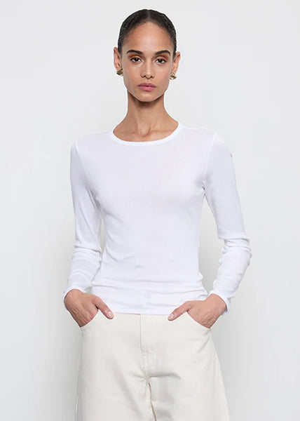 Fine Supima Cotton L/S Crew in White