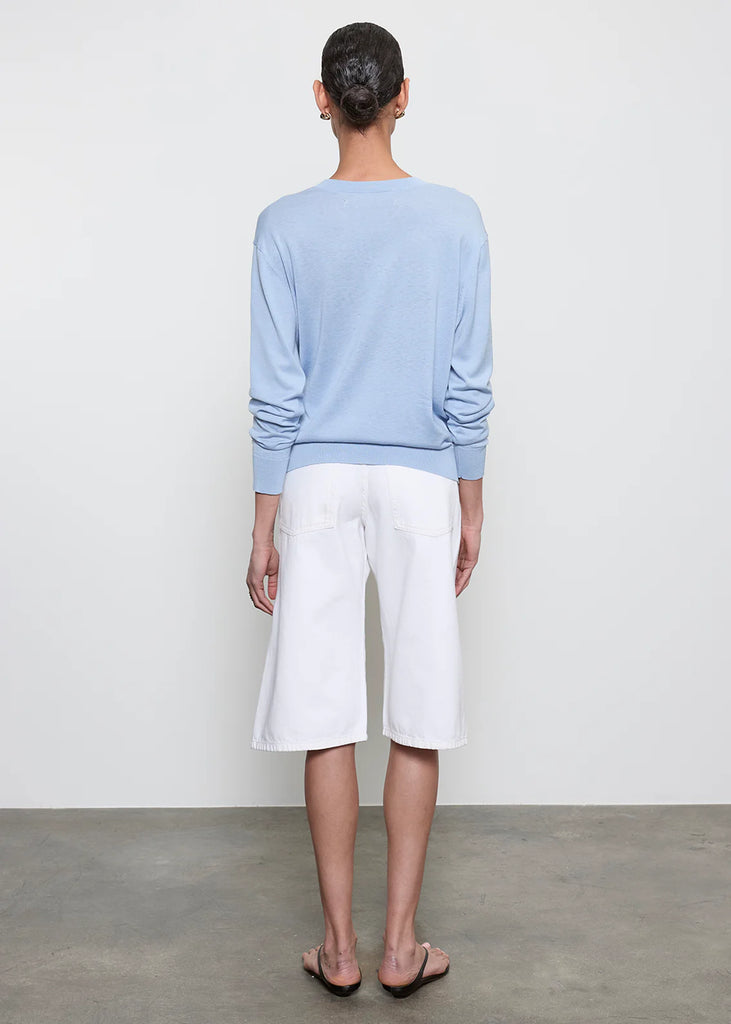 Silk/Cotton Long Sleeve Crew Top in Pale Blue