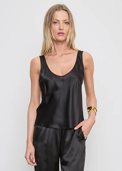 Silk U-Neck Tank in Black