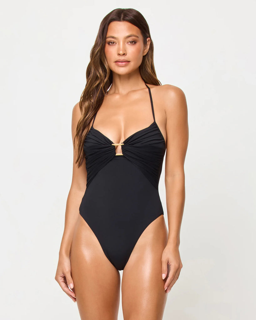 FIFI Halter Tie One Piece in Black