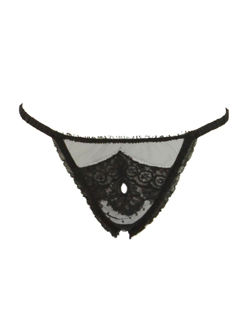 ICONIC Silk & Lace Thong in Black