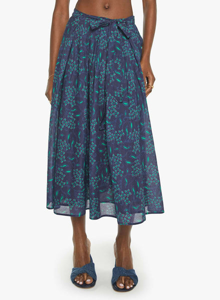 TARA Silk/Cotton Midi Skirt in Navy Green