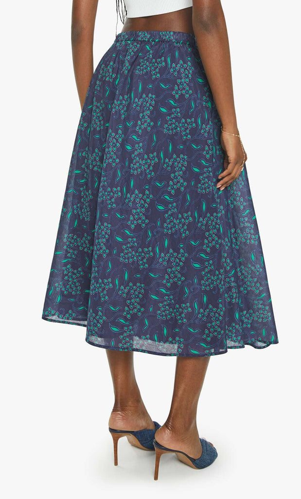 TARA Silk/Cotton Midi Skirt in Navy Green