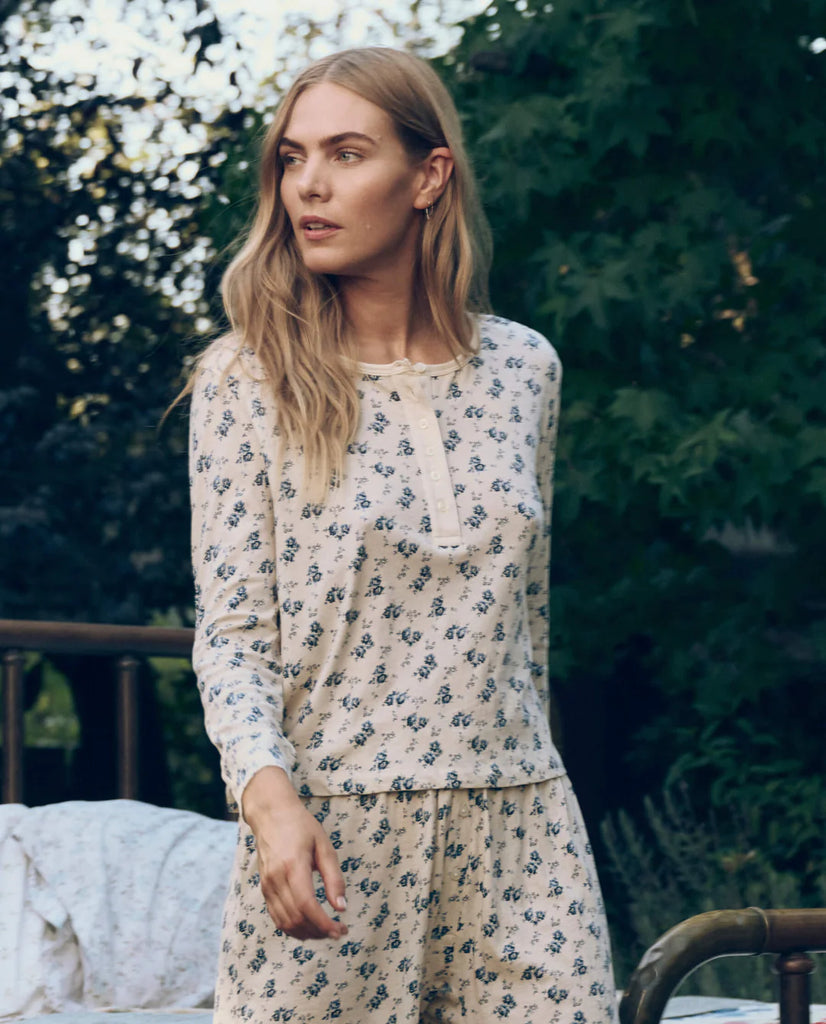 Jersey Crop Henley in Indigo Rose