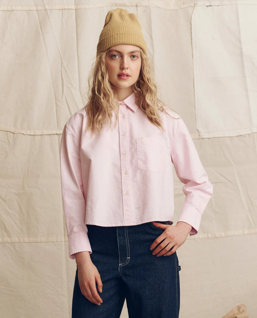 Cropped Oxford Shirt in Soft Pink