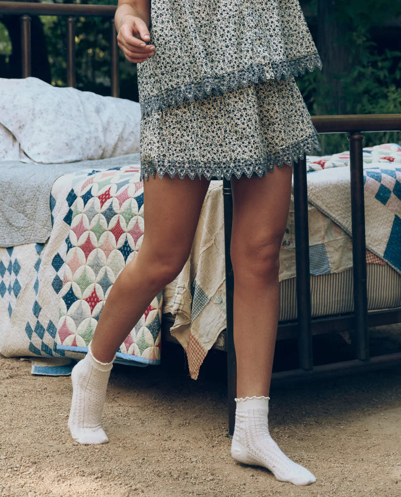 Smocked Eyelet Short in Bluebell Ditsy