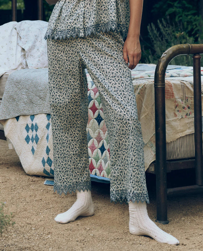 Easy Sleep Eyelet Pant in Bluebell Ditsy
