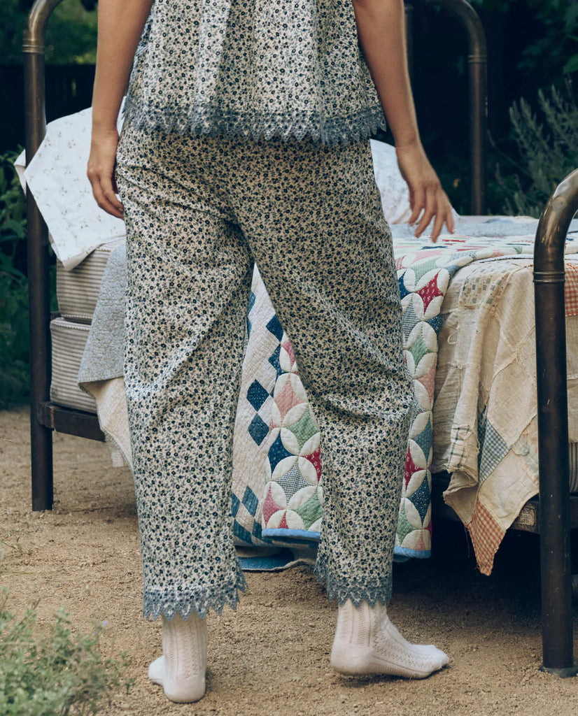 Easy Sleep Eyelet Pant in Bluebell Ditsy