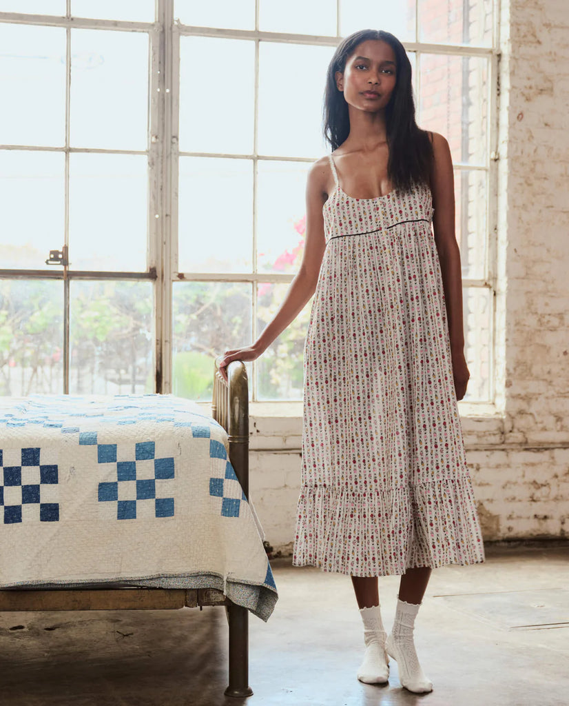 Ruffle Tank Night Dress in Ribbon Floral