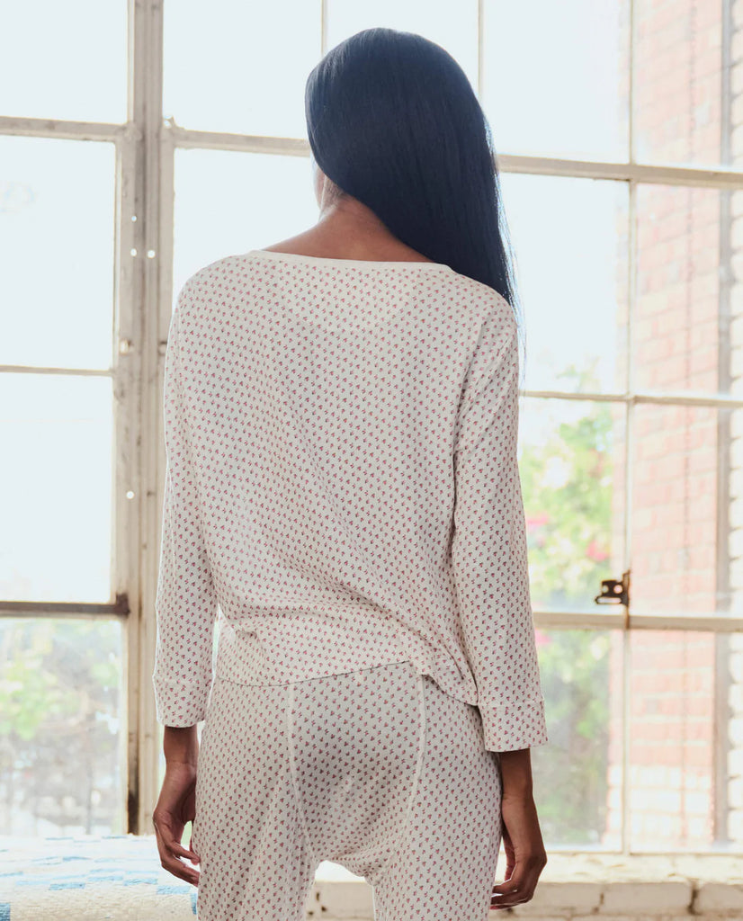 Crop Sleep Henley in Calico Rose