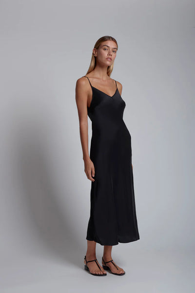 TANIA Silk Long Dress in Black