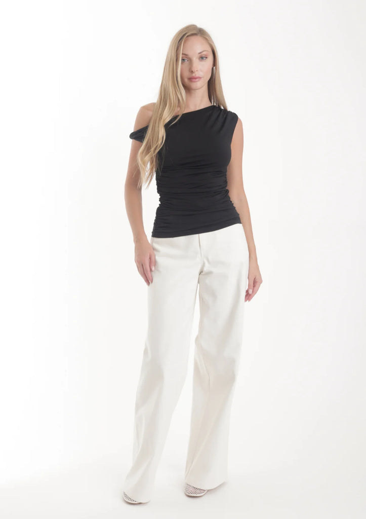 SERENE Ruched Jersey Top in Black
