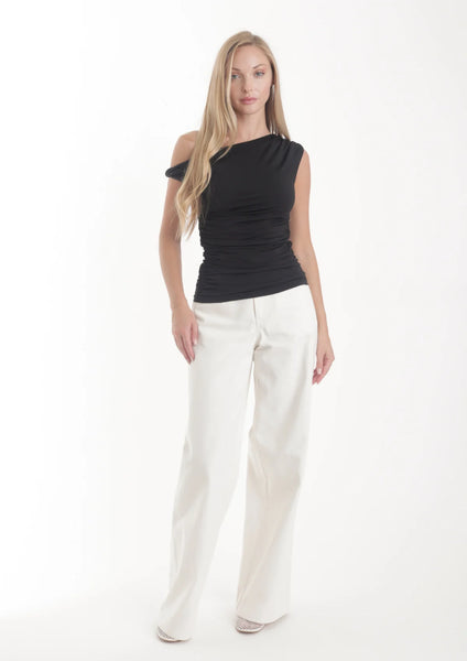 SERENE Ruched Jersey Top in Black