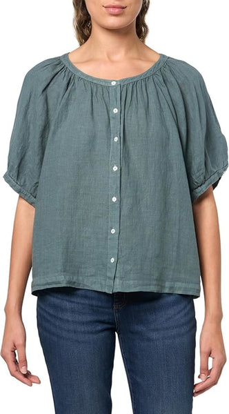 JAIMI Linen Half Sleeve Button Down in Graphite